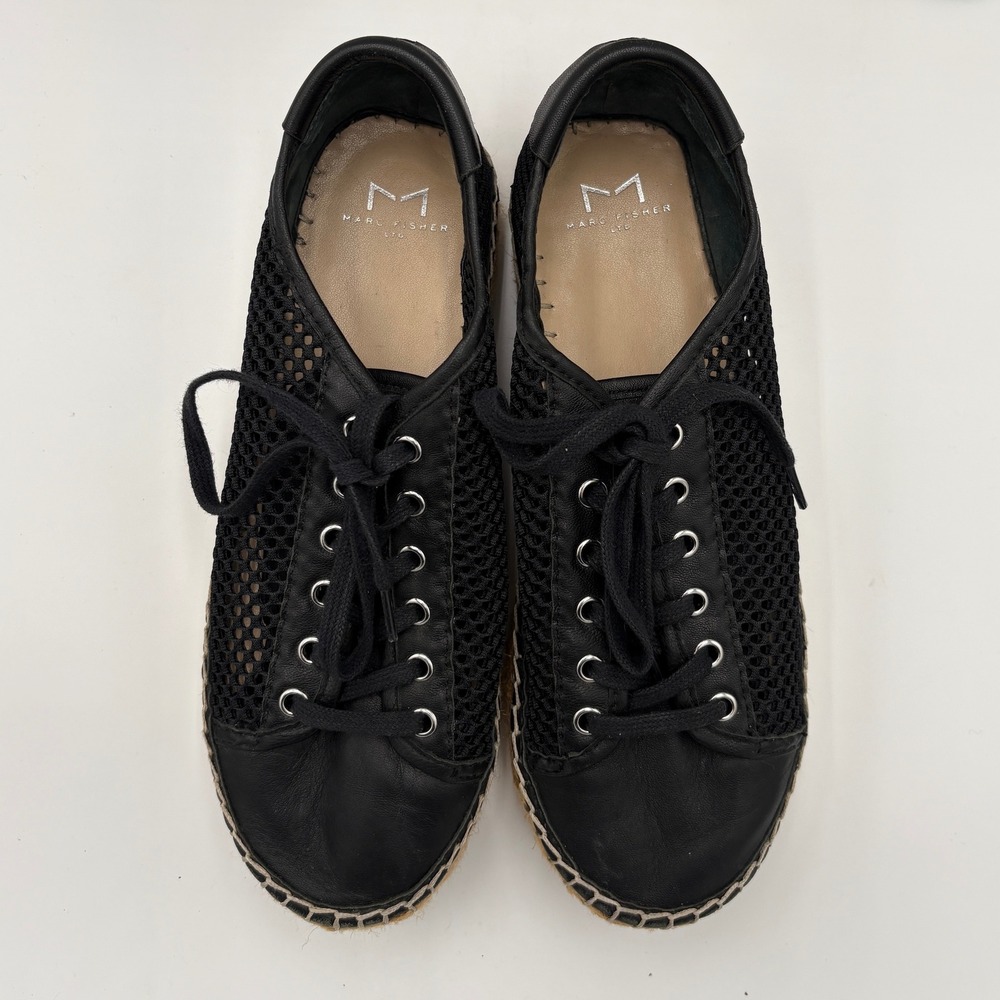 Marc Fisher LTD Womens Sneakers 7.5 Black Mesh Leather Platform Espadrille - Picture 2 of 8